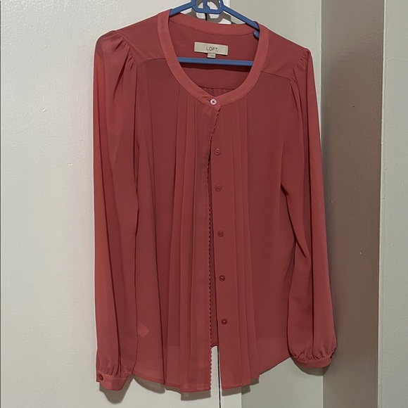 LOFT Tops - LOFT Rose Pink Pleated Button-Front Blouse